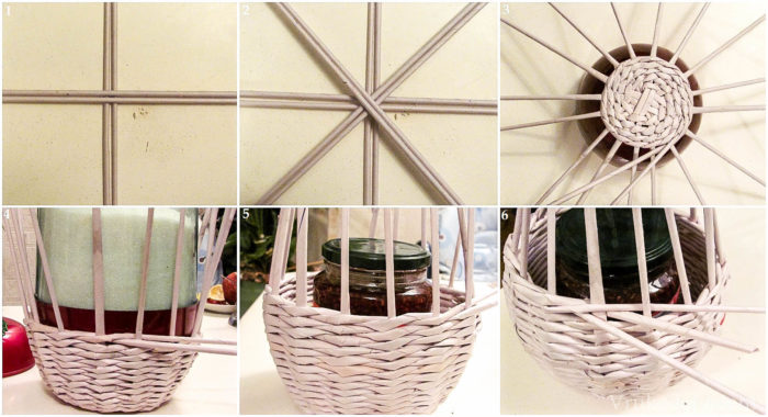 Схема плетения вазы из газетных трубочек 2