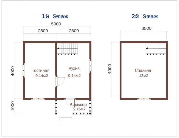 Планировка двухэтажного дома из бруса 5 на 5