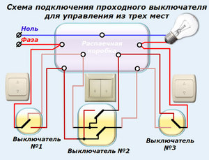 Схема подключения проходного выключателя с 3х мест