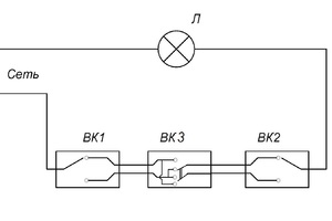 Схема подключения проходного выключателя