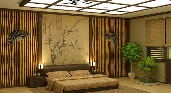 Бамбуковые обои в спальне