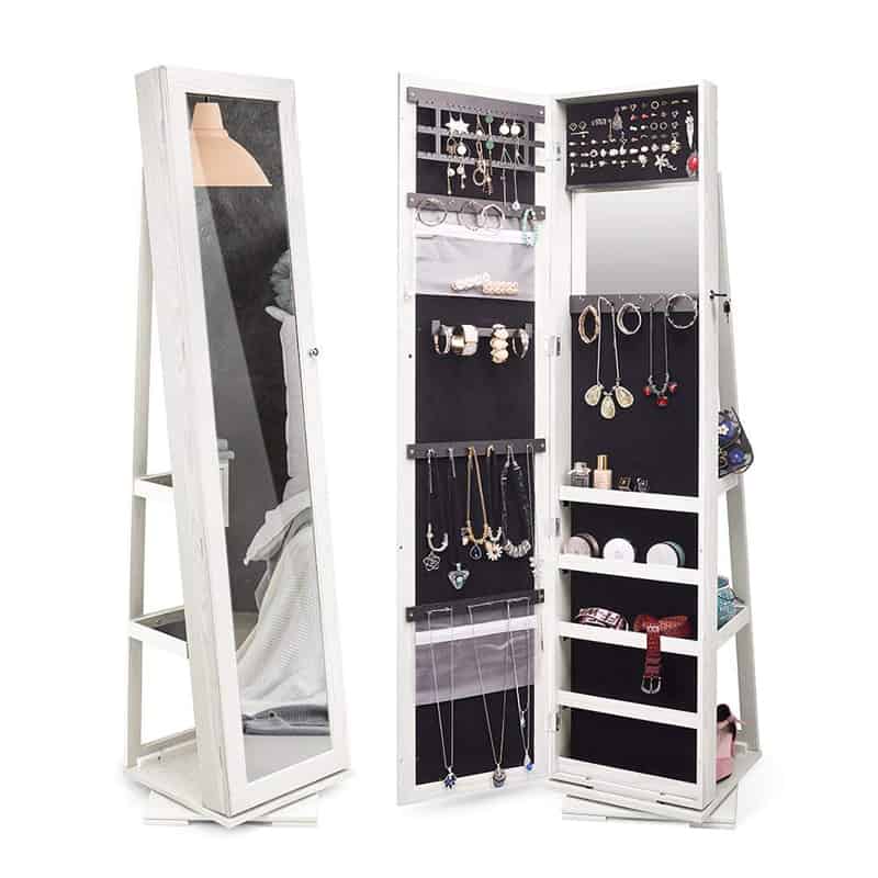 TWING Jewelry Organizer Jewelry Cabinet 360 Rotating, Lockable Standing Wall...