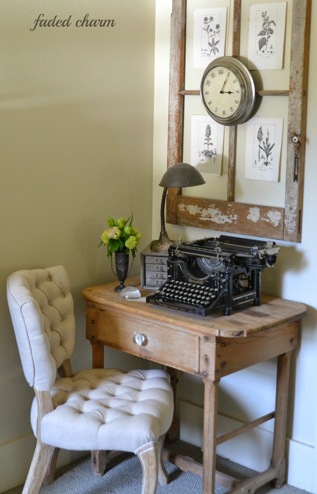 Desk charm with an old window frame