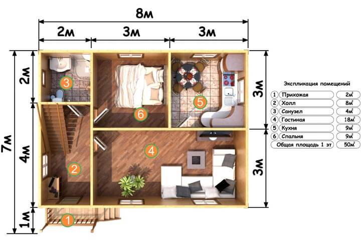 Схема расположения жилых помещений в каркасно-щитовом.
