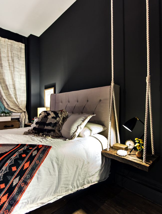  Спальня в цветах: Бежевый, Светло-серый, Серый, Черный. Спальня в стиле: Эклектика.