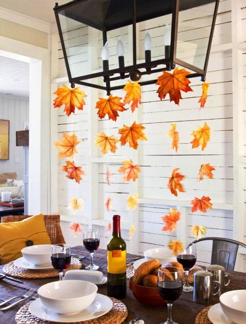 Осенний декор интерьера с помощью листьев, фото № 35