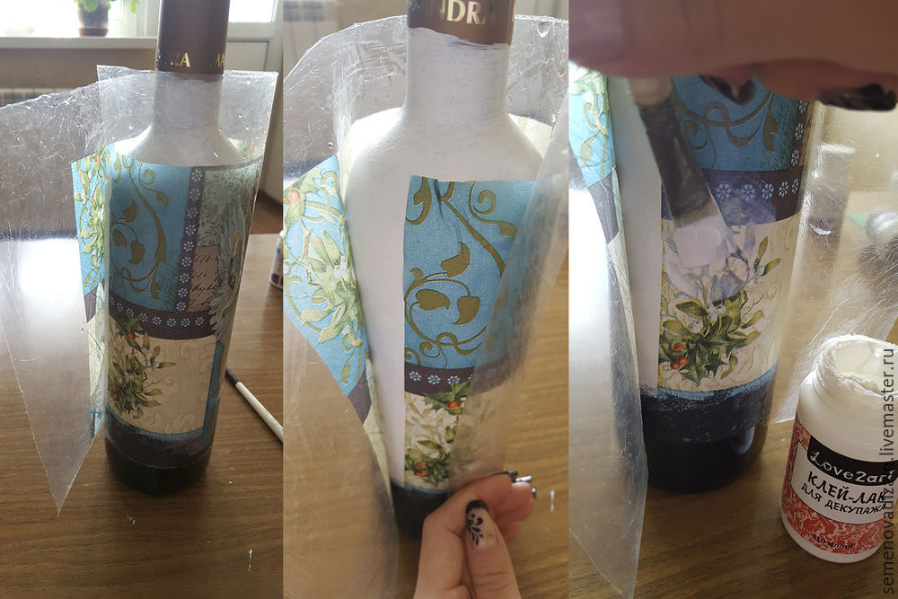 Мастер-класс как декорировать пасхальную бутылку в технике декупаж с добавлением шпагата и контуров, фото № 5