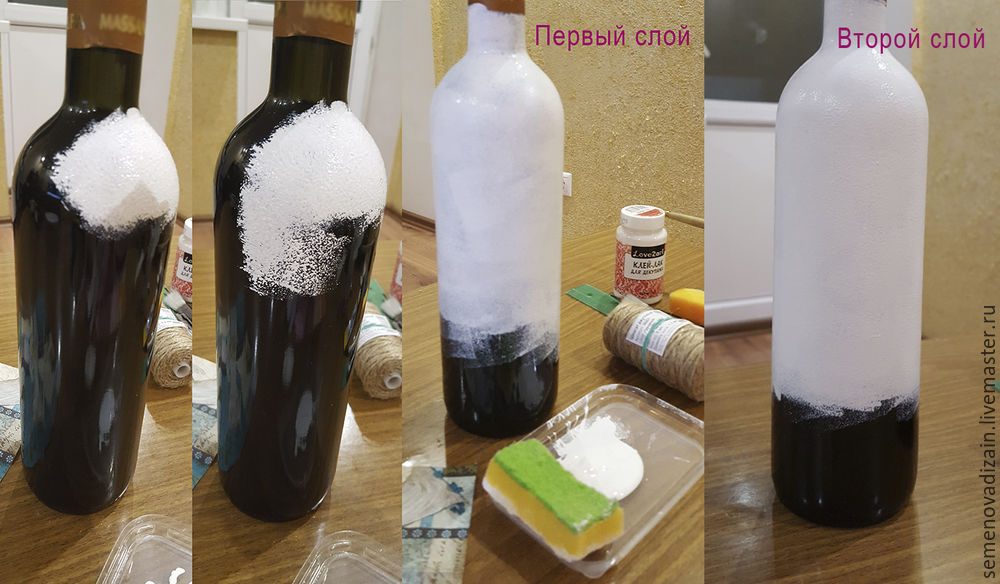 Мастер-класс как декорировать пасхальную бутылку в технике декупаж с добавлением шпагата и контуров, фото № 2