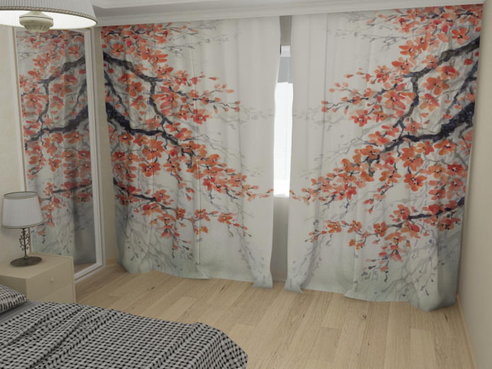 шторы с изображением сакуры