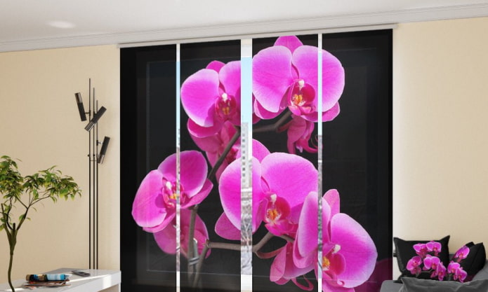 японские шторы с изображением орхидеи