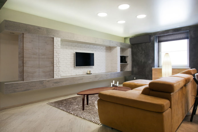 Стена под телевизор в гостиной в современном стиле дизайн