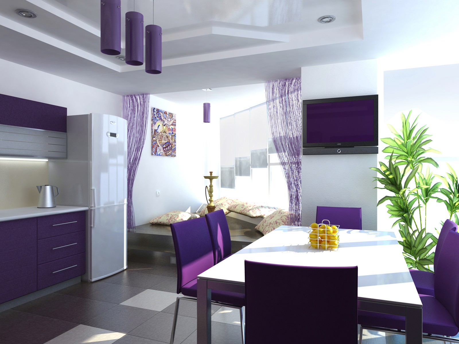 Фиолетовые стулья на кухню