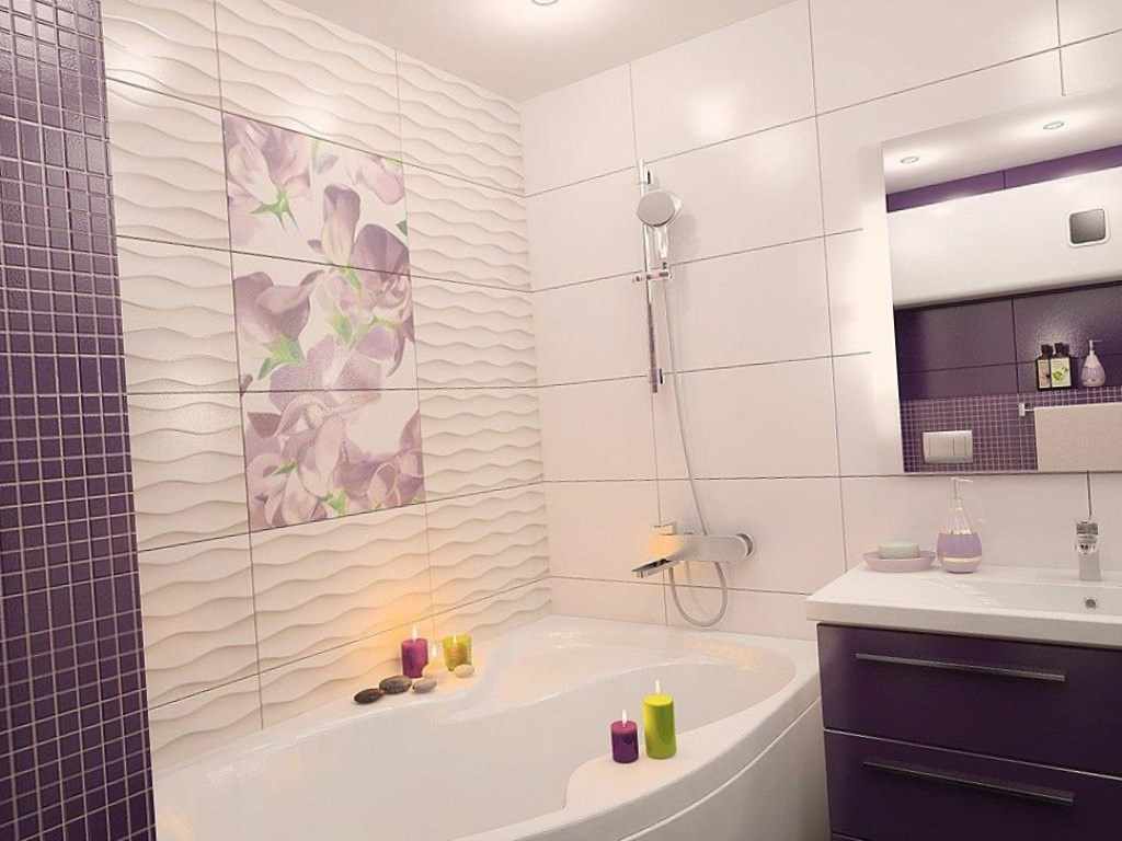 идея необычного декора ванной комнаты с угловой ванной