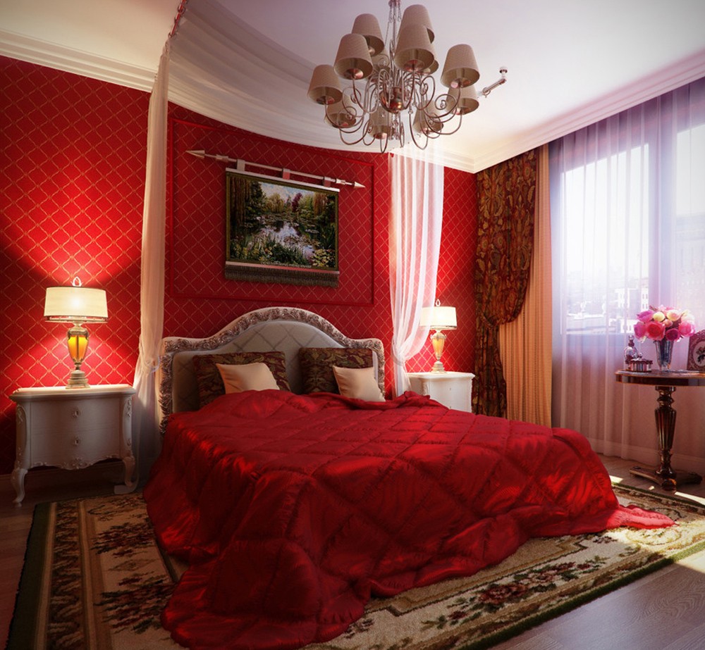 спальня в красных тонах декор
