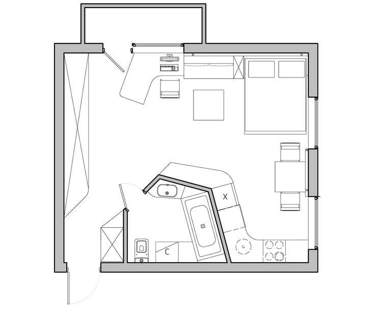 Проект однокомнатной квартиры свободной планировки