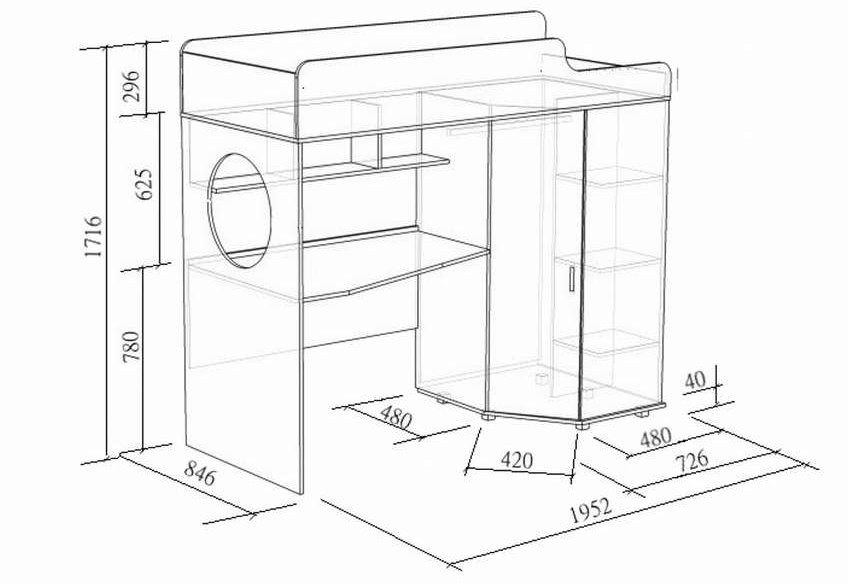 Чертеж кровати-чердака для детской комнаты