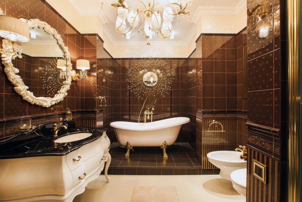 Дизайн классической ванной в коричневых оттенках