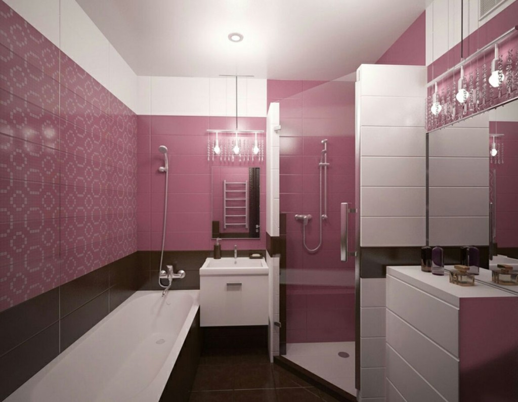 Розово-коричневая ванная в стиле модерн
