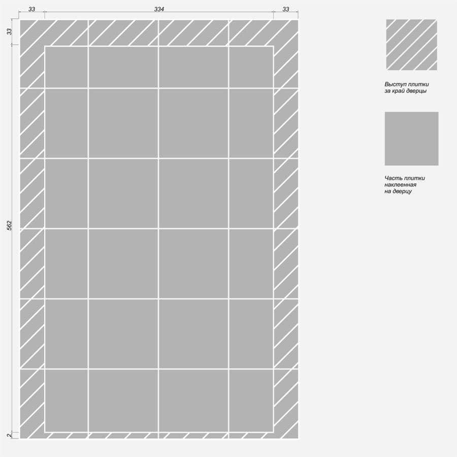 Раскладка плитки 100х100 мм на съемной дверце люка с учетом отступов