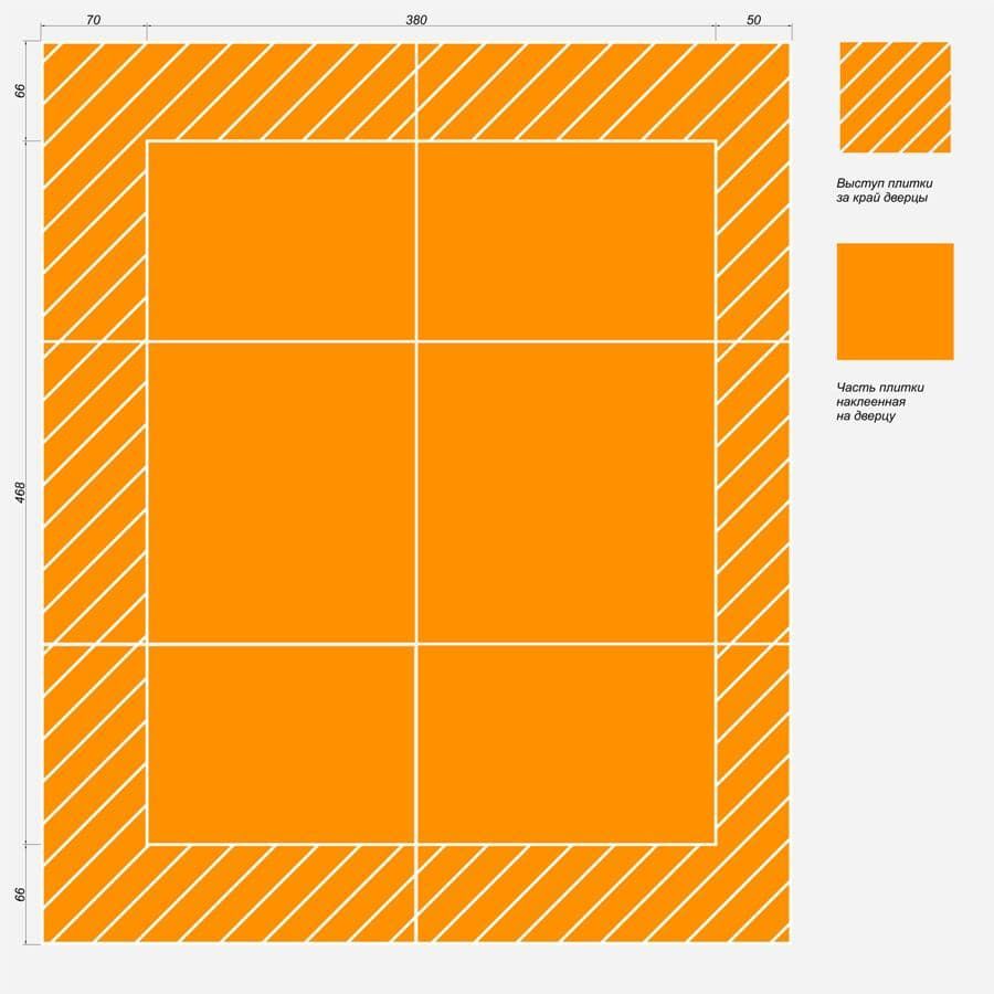 Раскладка плитки 250х200 мм на дверце люка с учетом отступов