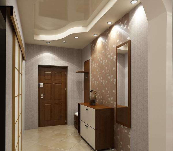 Натяжной потолок в коридоре должен вливаться в интерьер самой комнаты и делать его еще более ярким и красивым