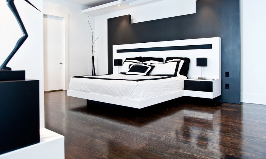 Подвесная кровать белого цвета в спальне