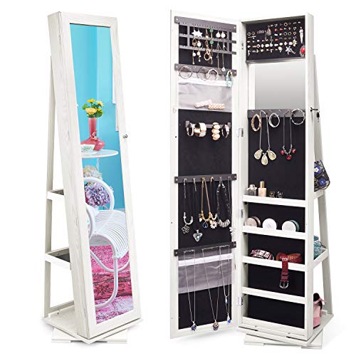 TWING Jewelry Organizer Jewelry Cabinet 360 Rotating, Lockable Standing Wall...