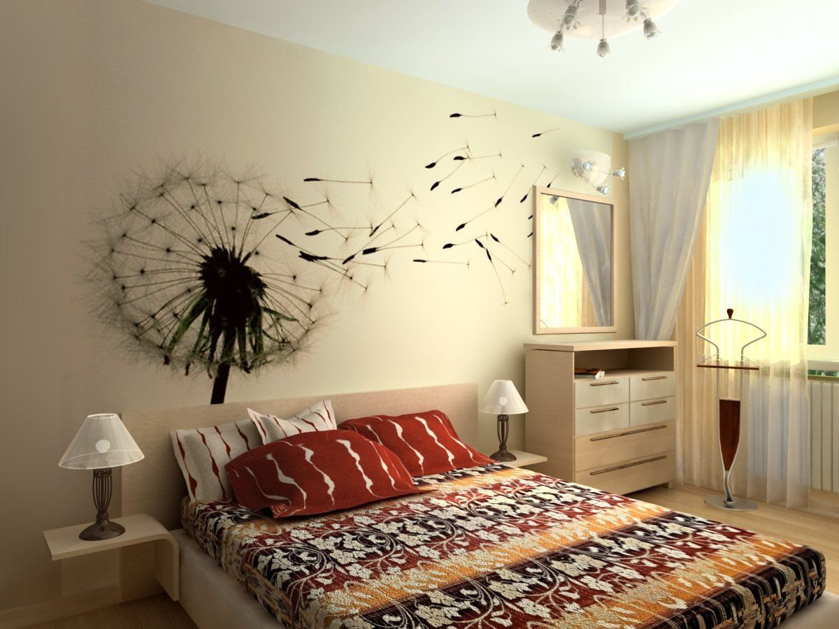 Дизайн спальни с молдингами над кроватью