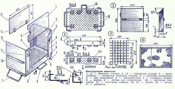 Конструкция переносного мангала-чемодана