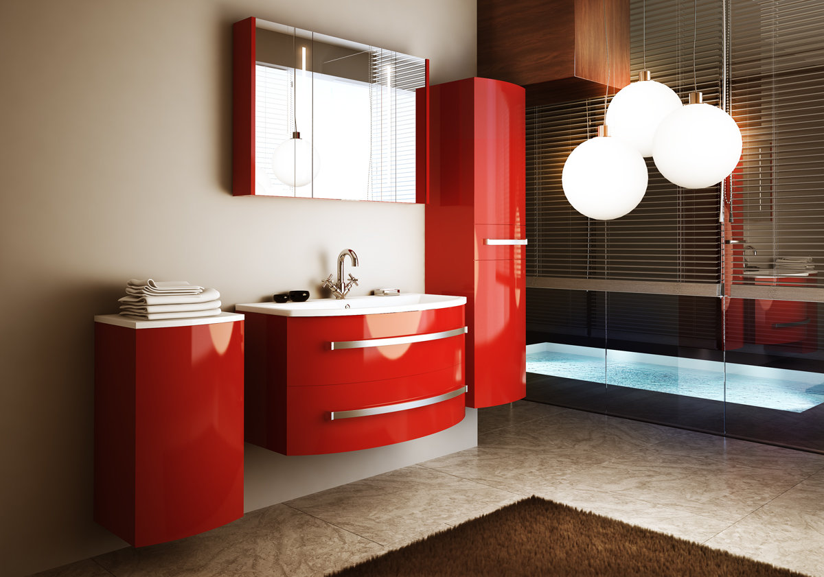 Мебель для ванной в красном цвете