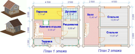 проект 2 этажной бани с мини-бассейном
