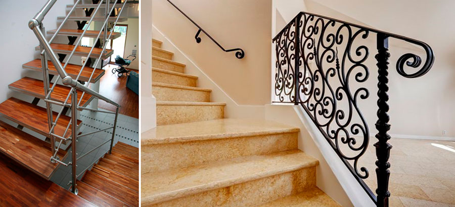 Алюминиевые и кованые перила для лестниц в доме – фото