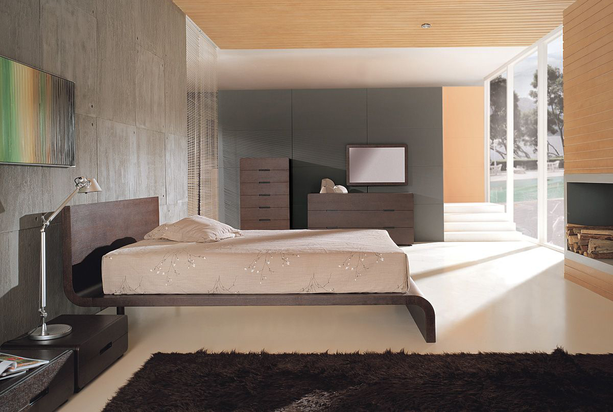 Деревянный потолок в спальне в стиле модерн