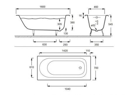 Размеры чугунной ванны