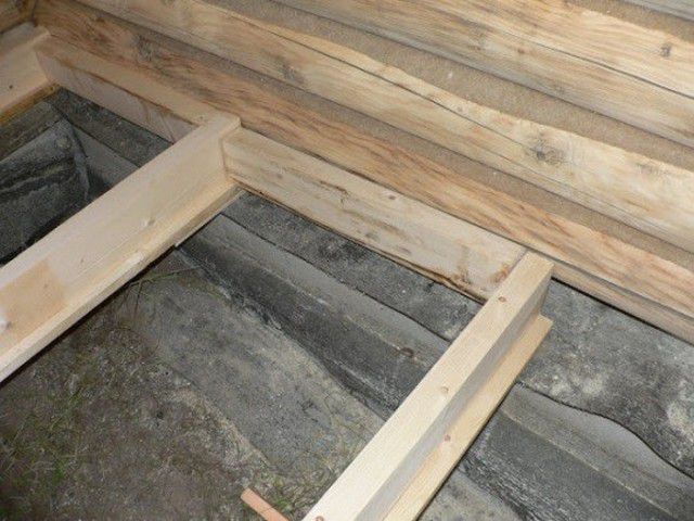 Балки перекрытия с набитыми черепными брусками
