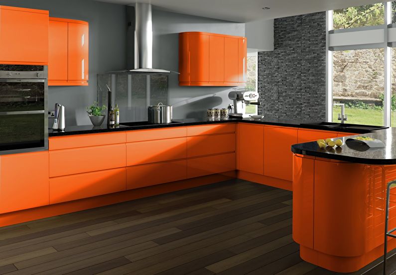 Сочетание цветов в интерьере кухни - оранжевый с серым