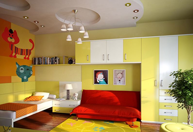 Сочетание цветов в интерьере детской комнаты - желтый с красным и оранжевым