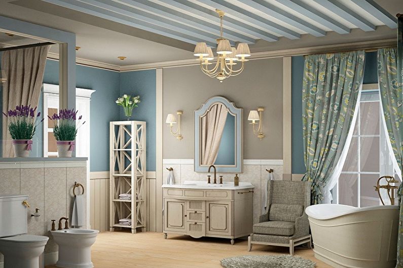 Синяя ванная комната в стиле прованс - Дизайн интерьера