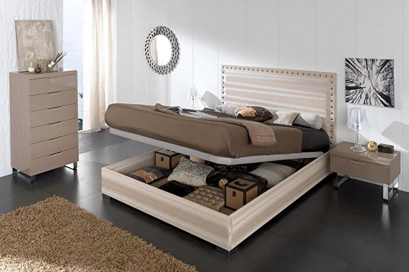 Виды двуспальных кроватей по типу конструкции - Двуспальная кровать с подъемным механизмом