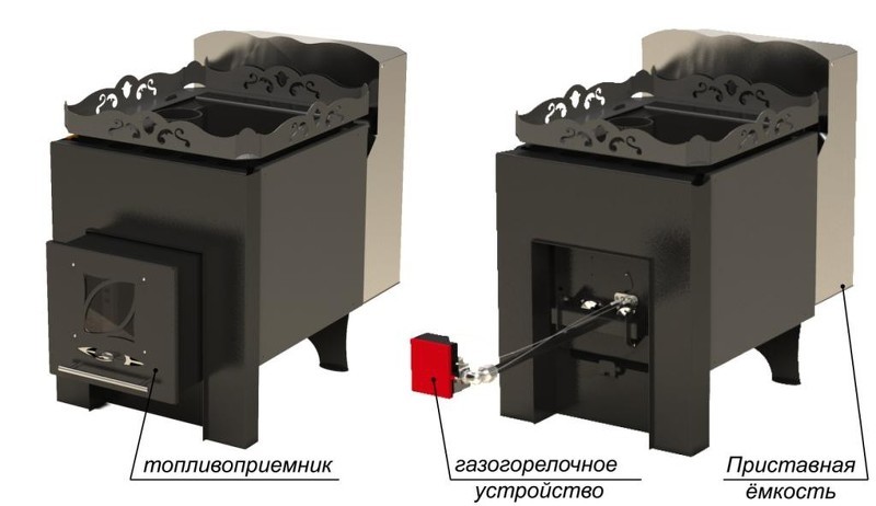 Специализированный газовый котел для бани с баком и каменкой