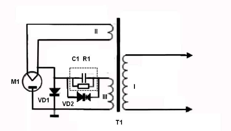 Типовая схема цепи питания магнетрона