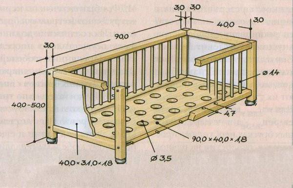 Чертеж детской кроватки для новорожденного 