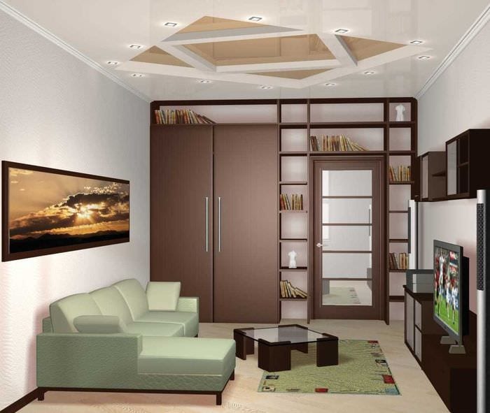вариант современного оформления гостиной комнаты 17 кв.метров