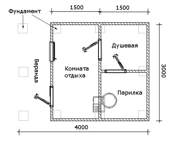 Баня размером 3 на 3: фото планировок